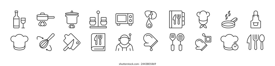 Set of thin line icons of chef. Editable stroke. Simple linear illustration for web sites, newspapers, articles book 