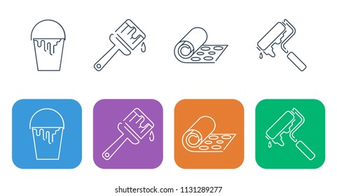 Set of a thin line of icons. Construction and repair, painting and decoration of walls