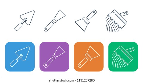 Set of a thin line of icons. Construction and repair, spatulas, trowel and trowel for tiles.