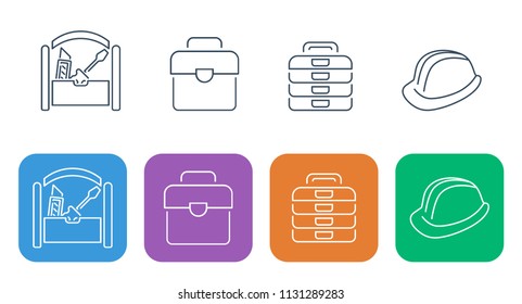 Set of a thin line of icons. Construction and repair, construction helmet, tool boxes.