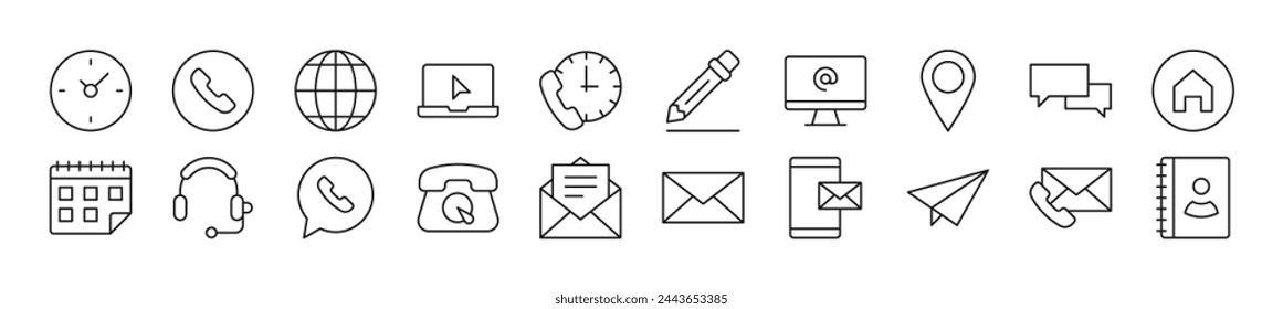 Set of thin line icons of contact us. Editable stroke. Simple linear illustration for web sites, newspapers, articles book 