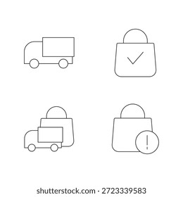 Conjunto de iconos de línea delgada para la entrega, el Estado de pedidos, el móvil y la seguridad del portátil.