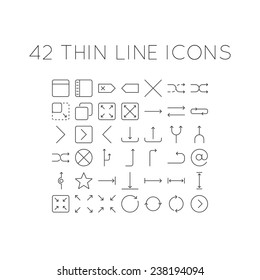 Set of thin line icons with different arrows