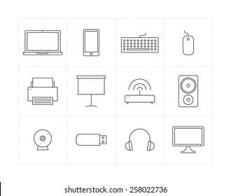 Set Of Thin Line Icons Of Different Electronic Devices