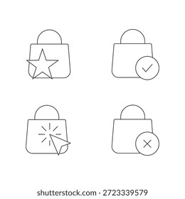 Set of thin line icons for discount, favorite, rating, click, and remove product.