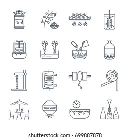 set of thin line icons drinks and beverages production process