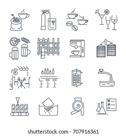 set of thin line icons drinks and beverages, coffee, alcohol