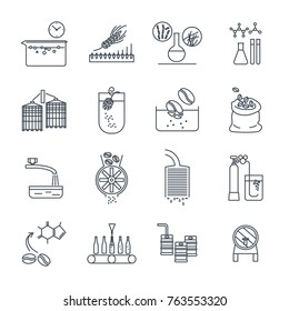 set of thin line icons drinks and beverages industry
