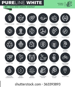 Set of thin line icons for ecology. Icons for website and mobile website and apps with editable stroke. 