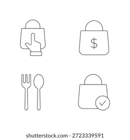 Eine Reihe von dünnen Linien-Icons für E-Commerce, Einkauf, Lebensmittel und erfolgreiche Bestellung.
