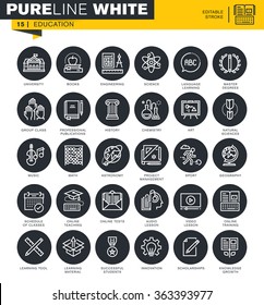 Conjunto de iconos de línea delgada para la educación. Iconos para sitios web y aplicaciones móviles y aplicaciones con estilo editable. 
