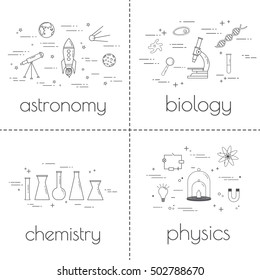 Set of thin line icons. Educational and science concept. School subjects.