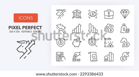 Set of thin line icons of financial concepts. Outline symbol collection. Editable vector stroke. 256x256 Pixel Perfect scalable to 128px, 64px...