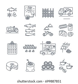 set of thin line icons food and beverages, meal, drinks, alcohol