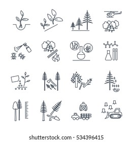 Set Of Thin Line Icons Forestry And Silviculture Production Process