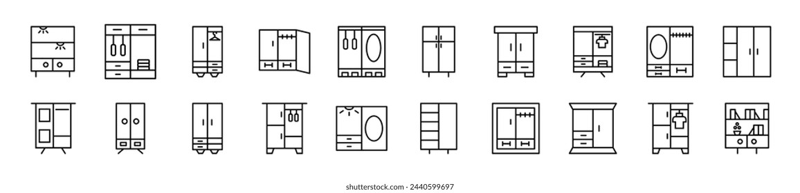 Set of thin line icons of furniture. Editable stroke. Simple linear illustration for web sites, newspapers, articles book 