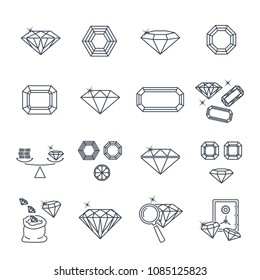 set of thin line icons gemstone, jewelry, brilliant