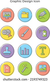 set of thin line icons Graphic design, creative packs, software and more, illustrations on a white background.