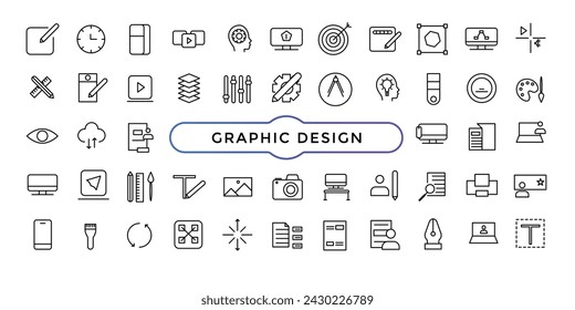 Conjunto de iconos de línea fina de diseño gráfico. Iconos lineales simples en un estilo moderno plano, proceso creativo.