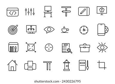 Set of thin line icons of graphic design. Simple linear icons in a modern style flat, Creative Process.