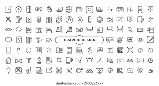 Set of thin line icons of graphic design. Simple linear icons in a modern style flat, Creative Process.