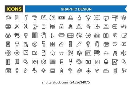 Conjunto De Iconos De Línea Delgada De Diseño gráfico, Iconos En Un Estilo Moderno Plano, Proceso Creativo, Diseño gráfico, Paquete Creativo, Estacionario, Software, Ilustración vectorial