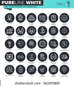 Set of thin line icons for healthcare and medicine. Icons for website and mobile website and apps with editable stroke. 