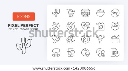 Set of thin line icons of healthy, organic food and diet. Outline symbol collection. Editable vector stroke. 256x256 Pixel Perfect scalable to 128px, 64px...