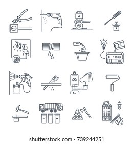 set of thin line icons home appliances, electric, technology