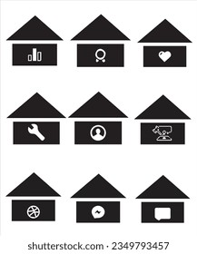 Conjunto de íconos delgados de casas e inmuebles. Colección de símbolos de esquema. Razo vector modificable. 256x256 Pixel Perfect escalable a 128px, 64px...