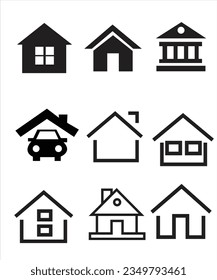 Conjunto de íconos delgados de casas e inmuebles. Colección de símbolos de esquema. Razo vector modificable. 256x256 Pixel Perfect escalable a 128px, 64px...