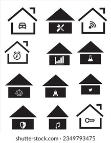 Conjunto de íconos delgados de casas e inmuebles. Colección de símbolos de esquema. Razo vector modificable. 256x256 Pixel Perfect escalable a 128px, 64px...