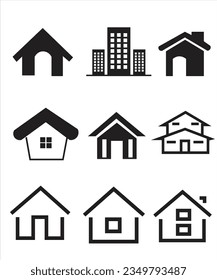 Conjunto de íconos delgados de casas e inmuebles. Colección de símbolos de esquema. Razo vector modificable. 256x256 Pixel Perfect escalable a 128px, 64px...