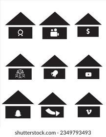 Conjunto de íconos delgados de casas e inmuebles. Colección de símbolos de esquema. Razo vector modificable. 256x256 Pixel Perfect escalable a 128px, 64px...
