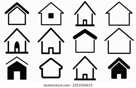 Conjunto de íconos delgados de casas e inmuebles. Colección de símbolos de esquema. Razo vector modificable.