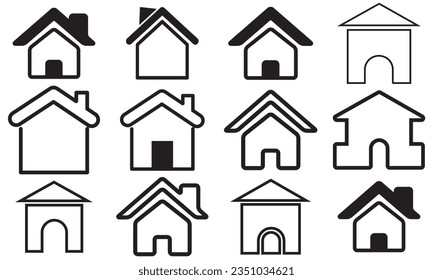 Conjunto de íconos delgados de casas e inmuebles. Colección de símbolos de esquema. Razo vector modificable.