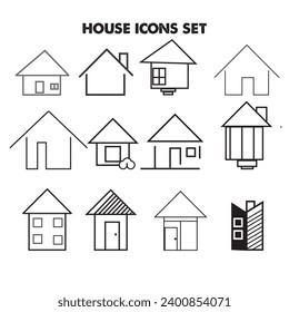Set of thin line icons of homes and real estate. Outline symbol collection. Editable vector stroke.