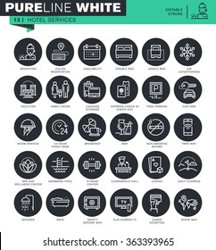 Set of thin line icons for hotel services. Icons for website and mobile website and apps with editable stroke. 