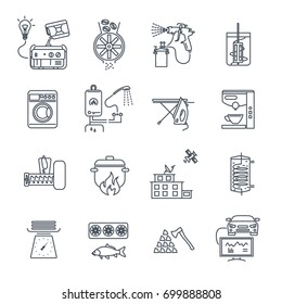 set of thin line icons household appliances, electrical equipment, machine
