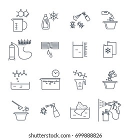 set of thin line icons household chemicals, cleaner, detergent