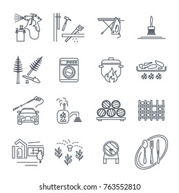 set of thin line icons household appliances, equipment, technology
