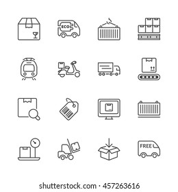 set of thin line icons isolated for logistics and transport