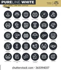 Set of thin line icons for lawyer. Icons for website and mobile website and apps with editable stroke.  svg