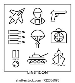 Set Of Thin Line Icons For Military War And Army