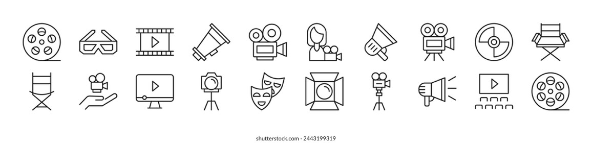 Set of thin line icons of movie. Editable stroke. Simple linear illustration for web sites, newspapers, articles book 
