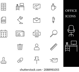 set of thin line  icons for office and business