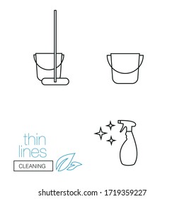 Set of thin line icons. Icons on the theme of cleaning. Bucket with a mop.