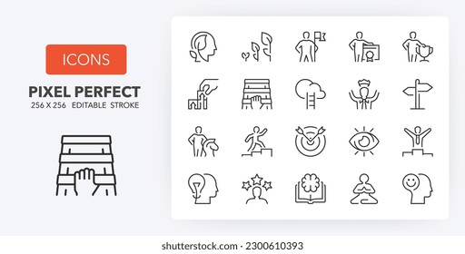 Set of thin line icons of personal growth and accomplishment. Outline symbol collection. Editable vector stroke. 256x256 Pixel Perfect scalable to 128px, 64px... - Shutterstock ID 2300610393