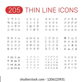 Set of thin line icons pictogram. Tree, ice cream, online shopping, tickets, christmas, smartphone protection, world landmarks, weather, pen, repair theme. Vector illustration design
