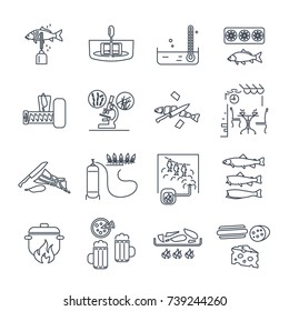 set of thin line icons restaurant, cafe, kitchen, bar production process